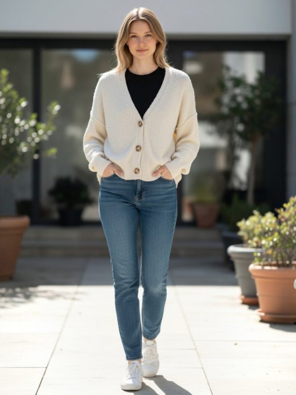 Free People Textured V-Neck Button Cardigan Oversized Sweater Size XS
